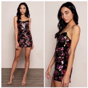For Love & Lemons San Junipero Floral Sequin Mini Dress